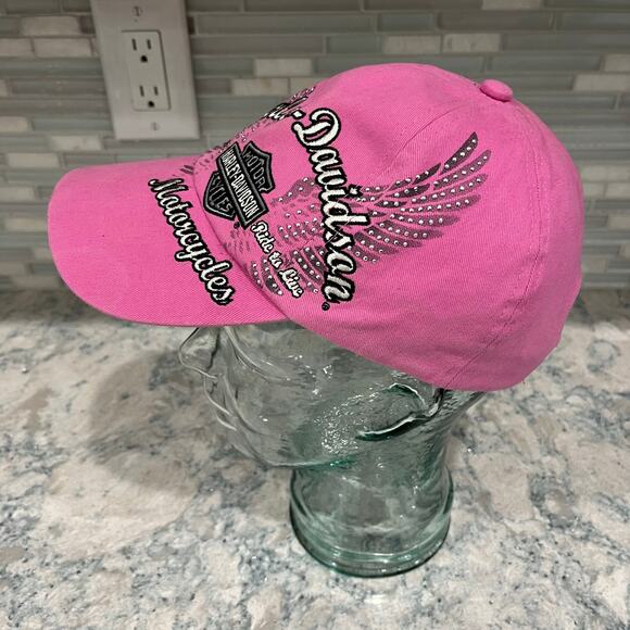 Harley Davidson Women's Pink Adjustable Embroidered Bling Baseball Cap - Picture 3 of 7